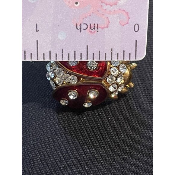 Signed SWAROVSKI Red Enamel Clear Rhinestone Gold-Tone Lady Bug Brooch Pin Swan - Picture 5 of 7